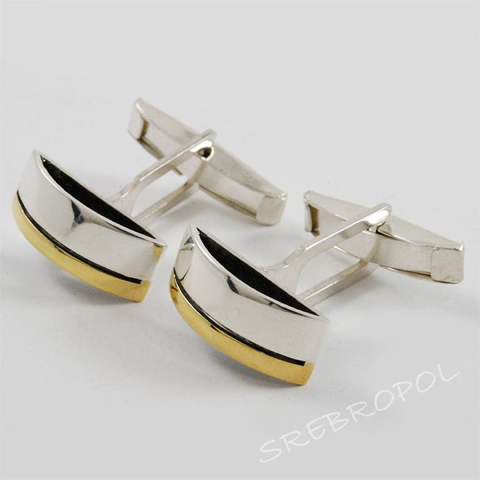 Srebrne spinki do mankietów ze złotym paseczkiem S1-M ML 49/0