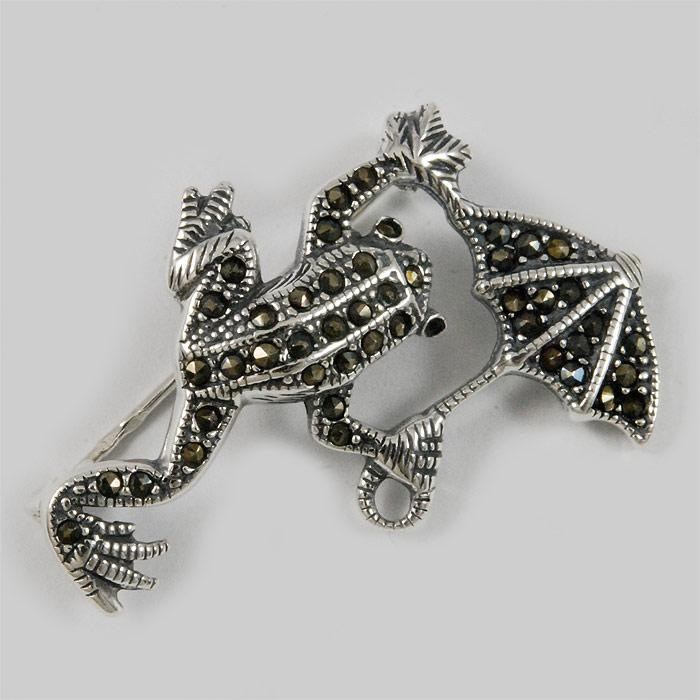 Broszka srebrna żabka z parasolem - markazyty BR 43/0