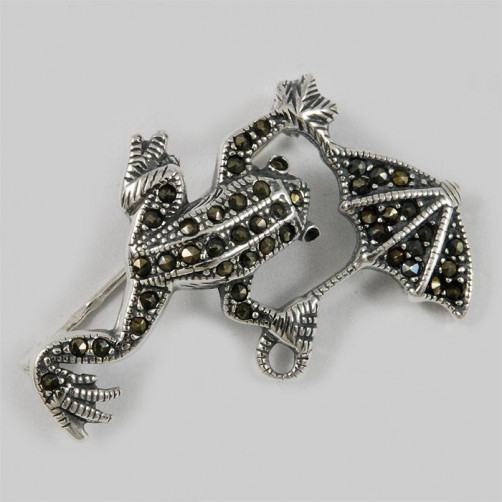 Broszka srebrna żabka z parasolem - markazyty BR 43/0