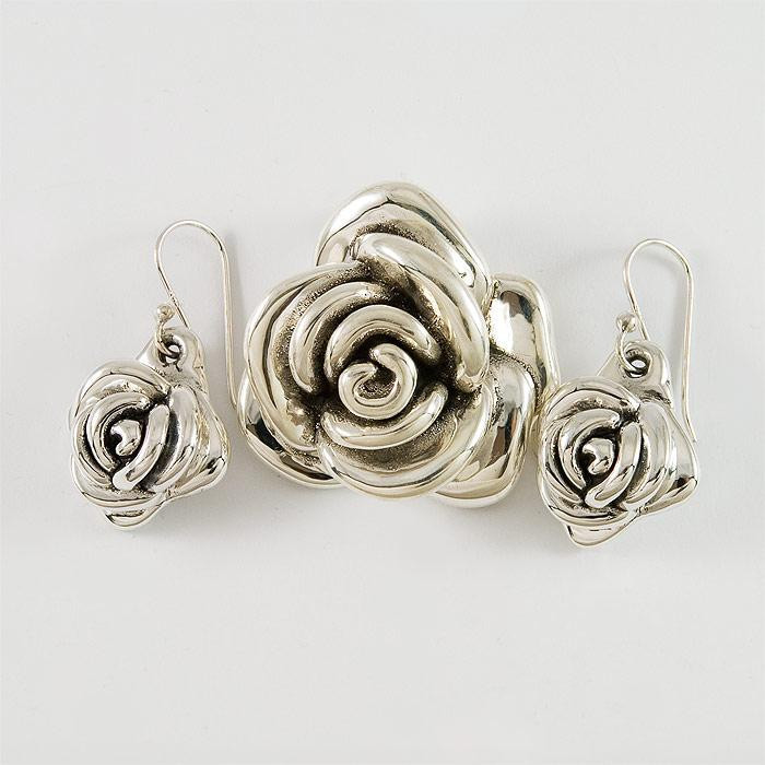 Komplet srebrny zawieszka + kolczyki różyczki W59/0 K38/0
