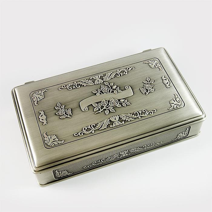 Piękna cynowana szkatułka na biżuterię z różyczkami 460-2170