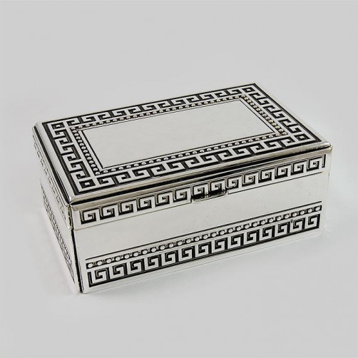 Kasetka, szkatułka kuferek posrebrzany na biżuterię ze wzorem greckim 461-4868