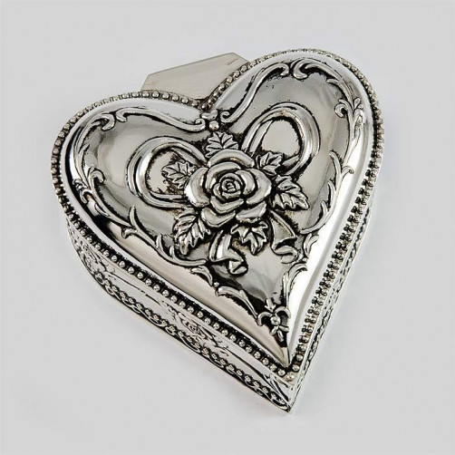 Posrebrzana szkatułka na biżuterię w kształcie serca 472-9013