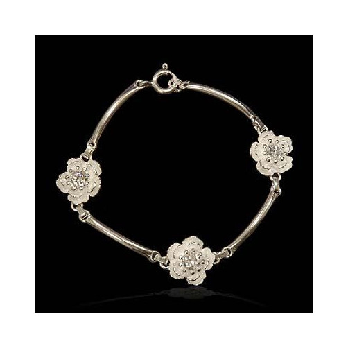 Bransoletka srebrna kwiatuszki z cyrkoniami SK 9.6g