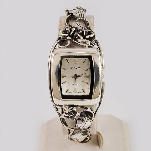 Zegarek srebrny damski na bransolecie + opcja grawer Violett 102