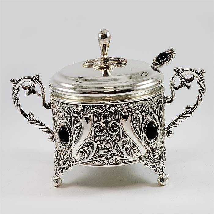 Cukiernica posrebrzana z czarnymi kamyczkami 466-7791