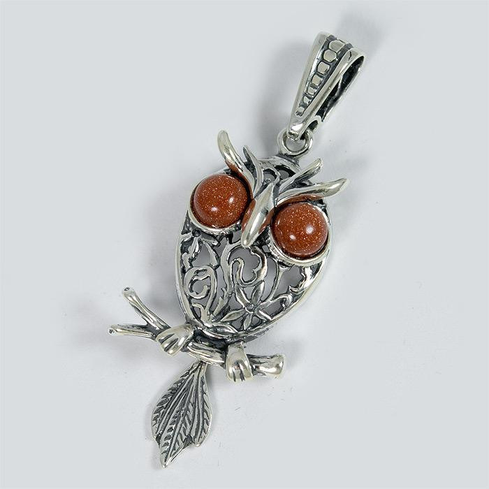 Wisiorek srebrny sowa z piaskiem pustyni W20/0