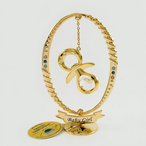 Złota figurka z wiszącym smoczkiem z kryształkami swarovskiego - dla dziewczynki 122-0304