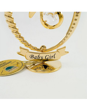 Złota figurka z wiszącym smoczkiem z kryształkami swarovskiego - dla dziewczynki 122-0304