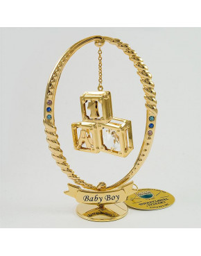 Złota figurka z wiszącymi klockami z kryształkami swarovskiego - dla chłopczyka 122-0304