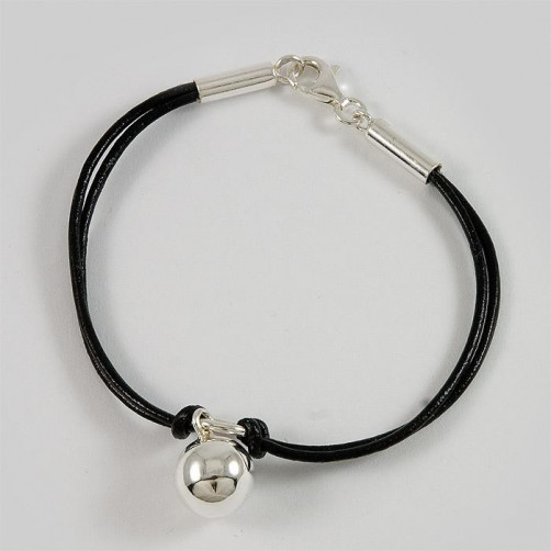 Bransoletka srebrna kuleczka na rzemyku B29/0