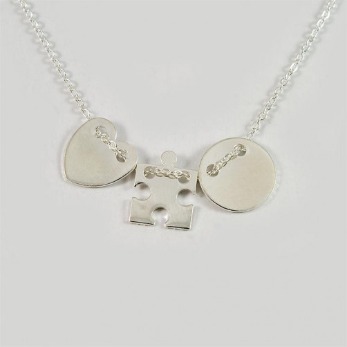 Bransoletka srebrna CELEBRYTKA - puzzel, serce i okrąg RA 17 17-20 cm