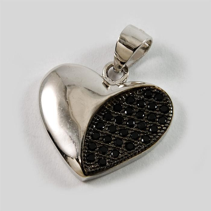 Wisiorek srebrny serce z ciemnymi cyrkoniami W20/0