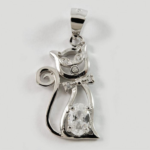 Wisiorek srebrny kot z cyrkoniami W13/0