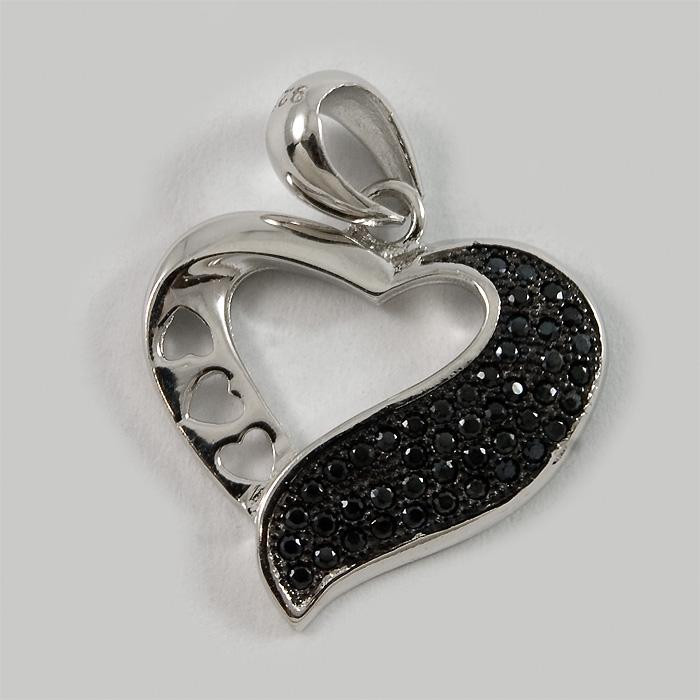 Wisiorek srebrny serce z ciemnymi cyrkoniami W20/0S2