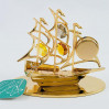 Złota figurka statek z zegarek z kryształkami swarovskiego
