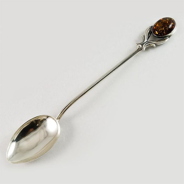 Łyżeczka srebrna z brązowym bursztynem ŁYŻKA122/0