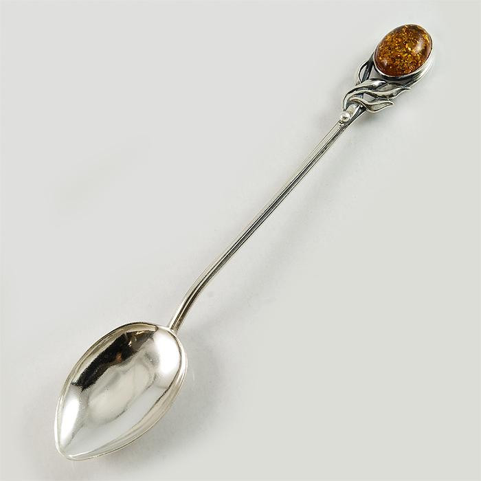 Łyżeczka srebrna z brązowym bursztynem ŁYŻKA123/0
