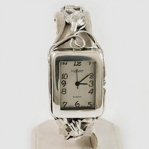 Srebrny zegarek damski na bransolecie + opcja grawer Violett 113