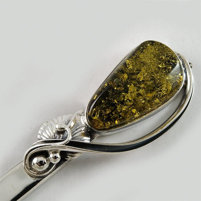 Srebrny nożyk do papieru z bursztynem NÓŻ 202/0