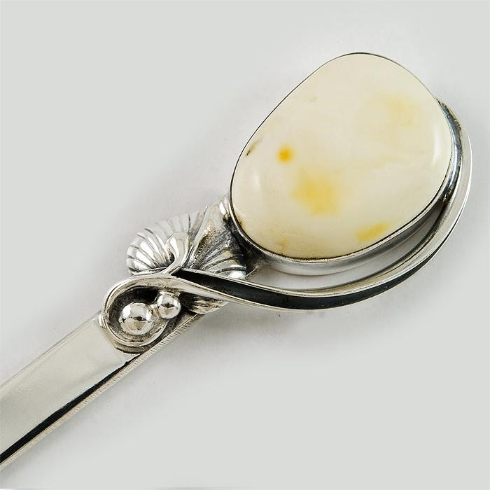 Srebrny nożyk do papieru z bursztynem NÓŻ 206/0