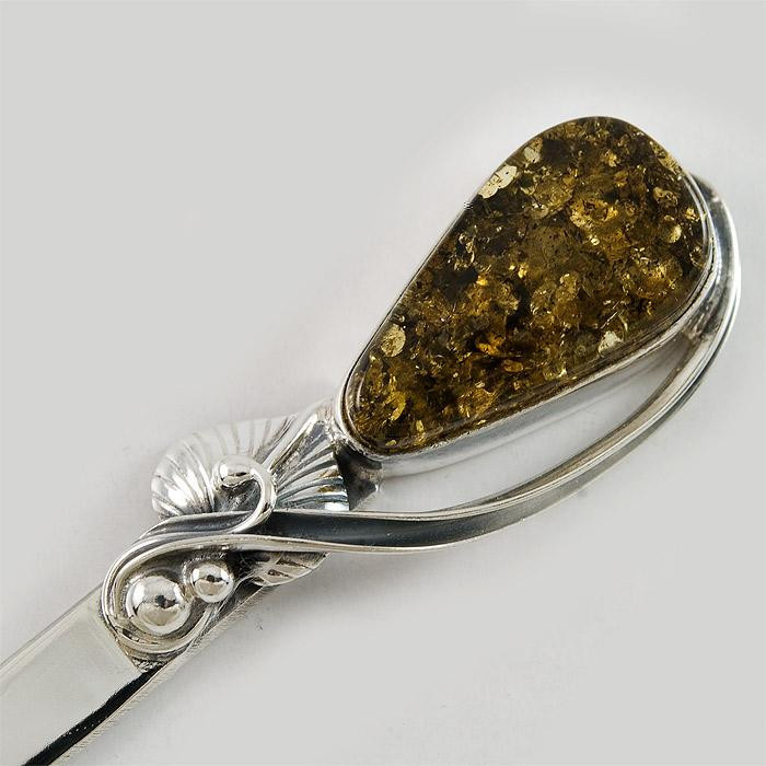 Srebrny nożyk do papieru z bursztynem NÓŻ 197/0 N1