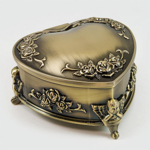 Mosiądzowana kasetka, szkatułka na biżuterię w kształcie serca 461-4884