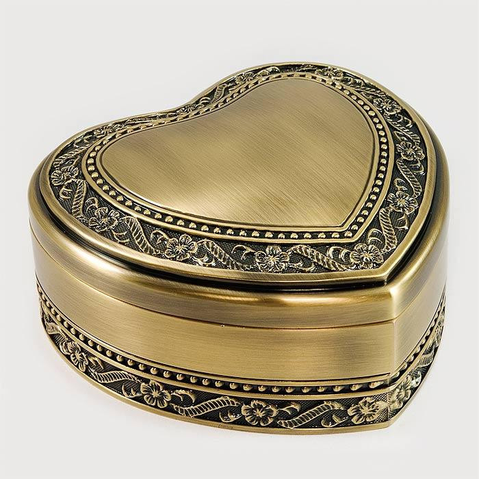 Mosiądzowana kasetka, szkatułka na biżuterię w kształcie serca 461-4903