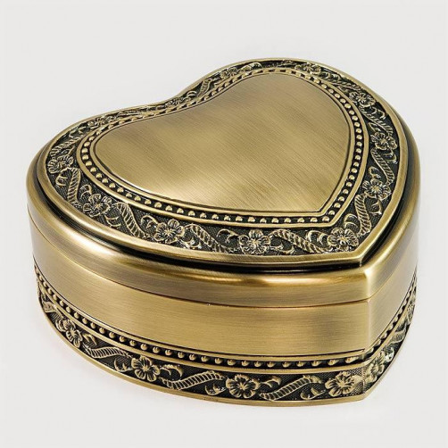 Mosiądzowana kasetka, szkatułka na biżuterię w kształcie serca 461-4903