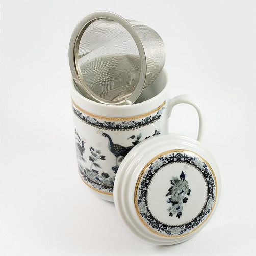 Kubek z zaparzaczem - porcelana japońska Pawie POR130N
