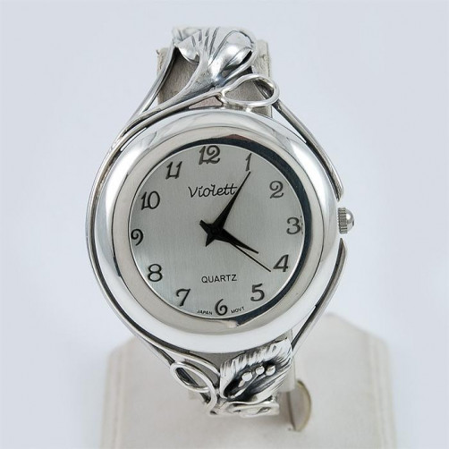 Zegarek srebrny damski na bransolecie + opcja grawer Violett 129