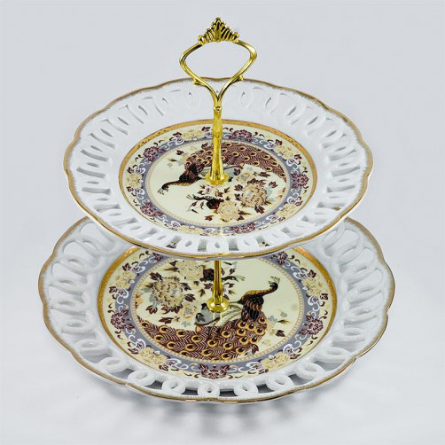 Dwupoziomowa patera - porcelana japońska pawie beżowe