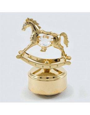 Złota pozytywka koń na biegunach z kryształkami swarovskiego 12320