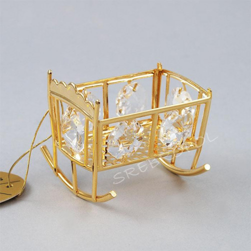 Złota figurka kołyska z kryształkami Swarovskiego 122-0056