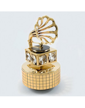 Złota pozytywka gramofon z kryształkami swarovskiego 12307