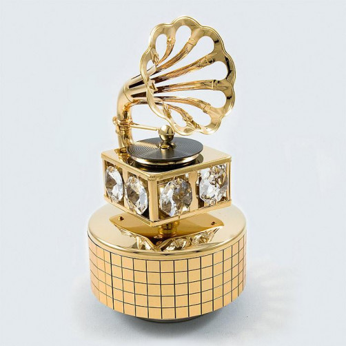 Złota pozytywka gramofon z kryształkami swarovskiego 12307