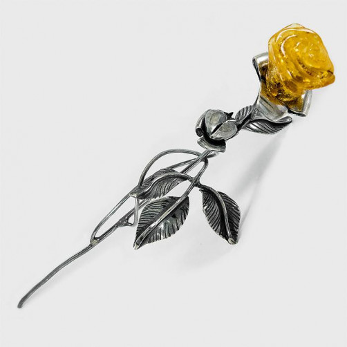 Róża srebrna z bursztynem 116/OP