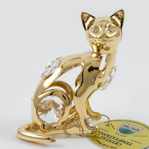 Złota figurka kotek z kryształkami swarovskiego 122-0062