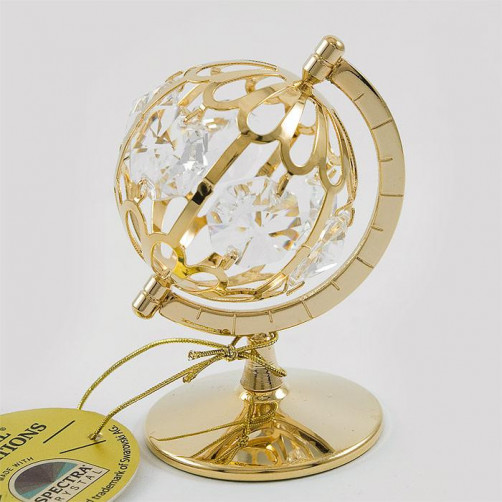 Złota figurka globus z kryształkami swarovskiego 122-0038