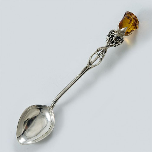 Łyżeczka srebrna róża z bursztynem 110/OP