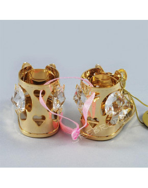 Złota figurka Buciki z różową wstążeczką i kryształkami Carmani 122-0218