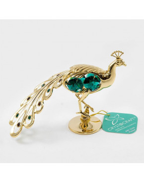 Złota figurka paw z kryształkami swarovskiego 366-0026