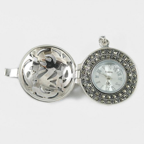 Zegarek srebrny damski na łańcuszek - markazyty  185/T