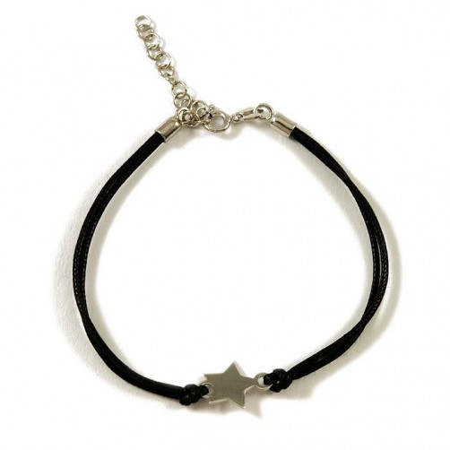 Bransoletka srebrna gwiazdka na rzemyku AN20