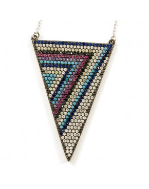 Łańcuszek srebrny z trójkątem - kolorowe cyrkonie KI89