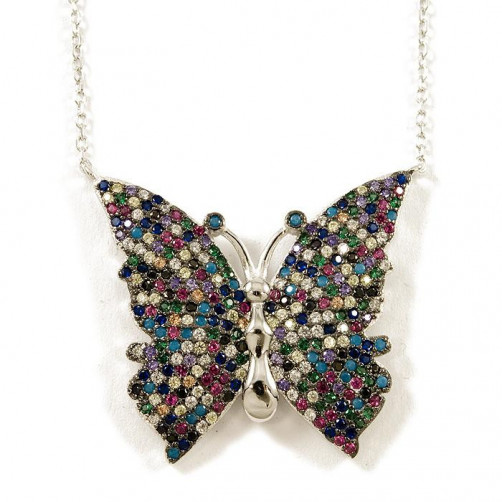 Łańcuszek srebrny z motylem - kolorowe cyrkonie KI77