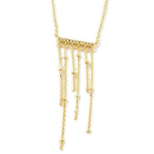 Naszyjnik srebrny z frędzelkami - przeźroczyste cyrkonie KI30N1