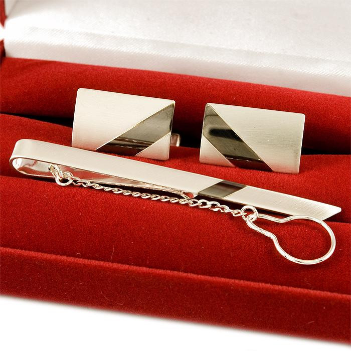 Komplet srebrnych spinek z czarnym paseczkiem KM19