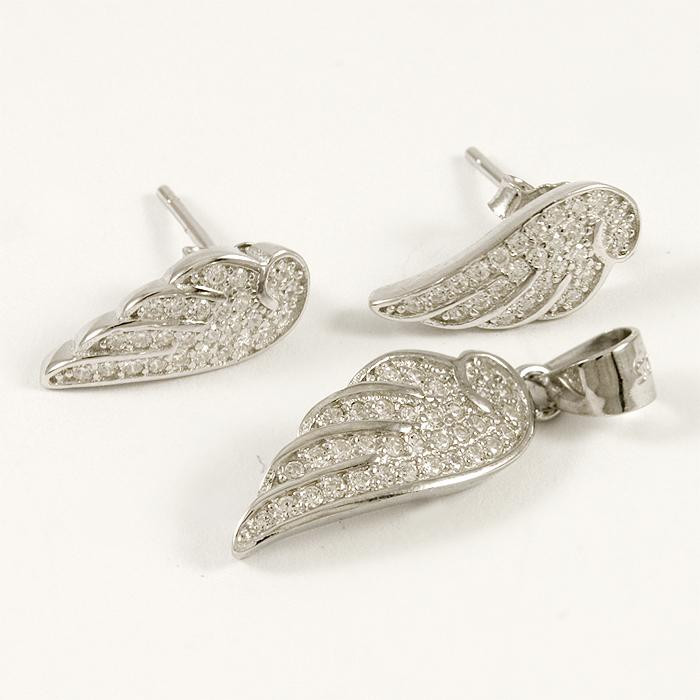 Komplet srebrny wisiorek i kolczyki skrzydełka KPL6