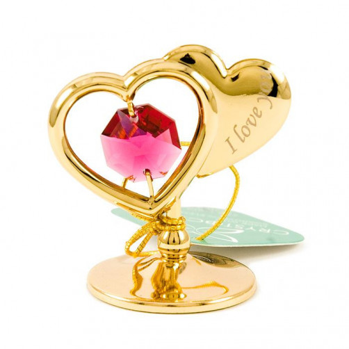 Złota figurka dwa serca z kolorowym kryształkiem swarovskiego 366-0237